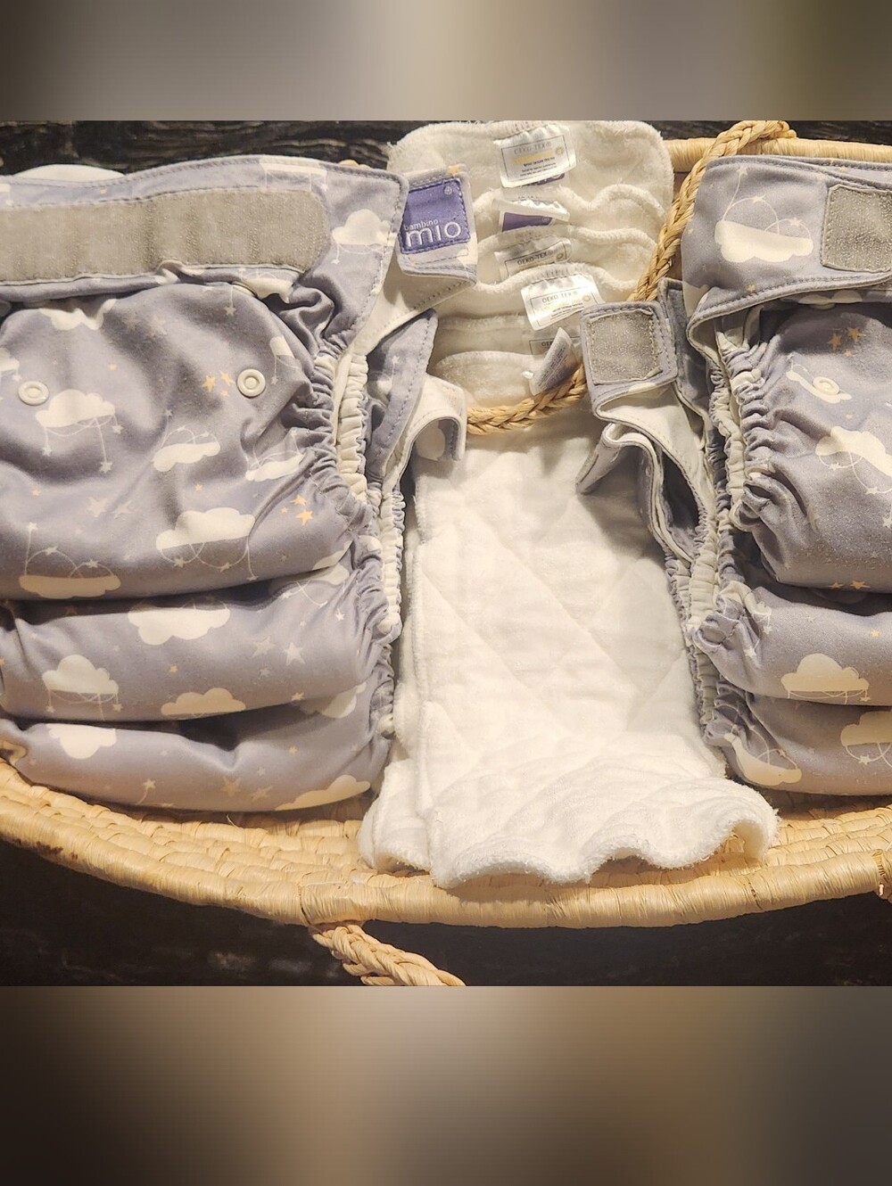 6 bambino mio all-in-one cloth diapers with 6 boosters